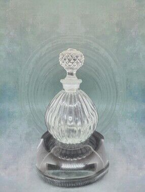 Small Clear Ribbed Glass Perfume Bottle with Faceted Stopper